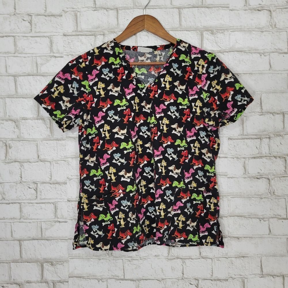 V Life dog print scrub top